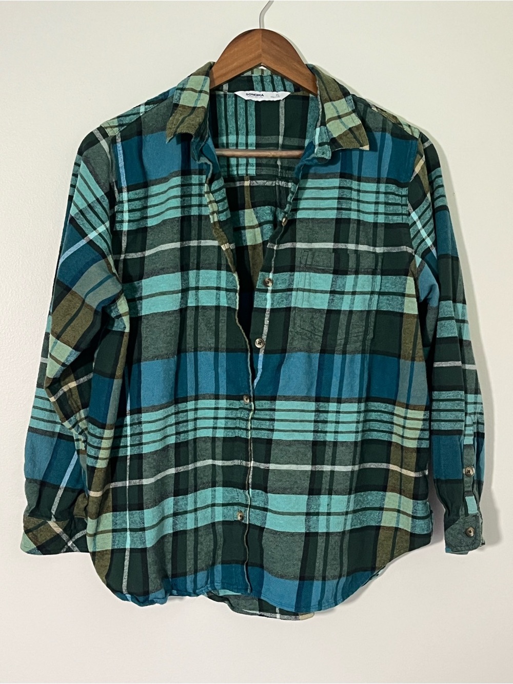 Sonoma Green and Teal Plaid Shirt